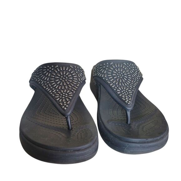 Crocs Monterey Diamante Wedge Platform Sandals Women's Size 10 Black Boho Beach - Picture 4 of 8